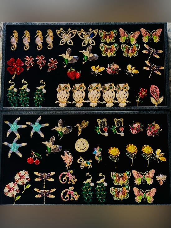 Jewelry - 65 Colorful Animal Insect Dragonfly Butterflies, Owls, Flowers Brooch Lot